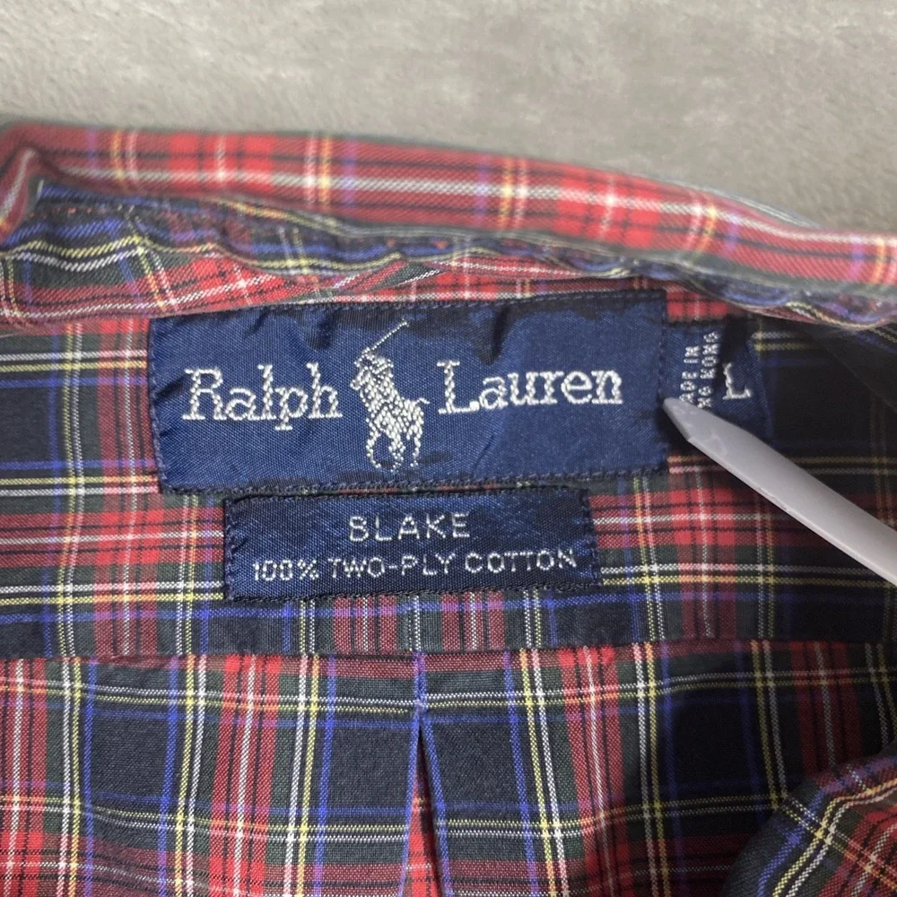Polo Ralph Lauren Blake Men's Large Tartan Plaid Button Down 2 Ply Cotton Pony